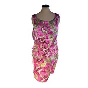 Tiered Mini Dress  Sz. 12 - Ruffle, Floral, Pink and Green, Formal, Cottage